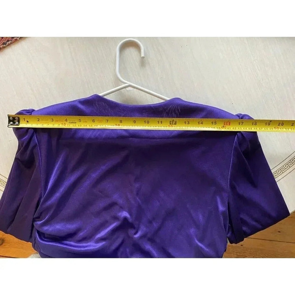 Petites By Demaro Vintage Dress Sz 11 Sequin Flower Purple Draped Embellished - Picture 15 of 16